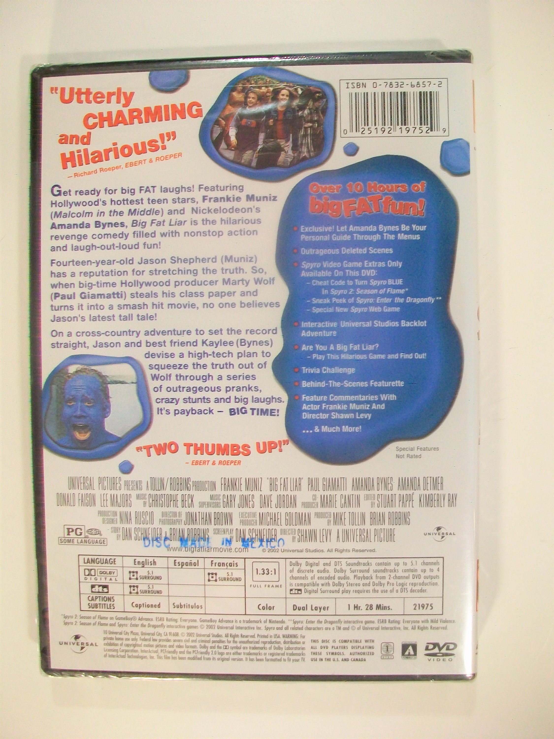 New Big Fat Liar DVD Frankie Muniz Paul Giamatti Amanda - Etsy