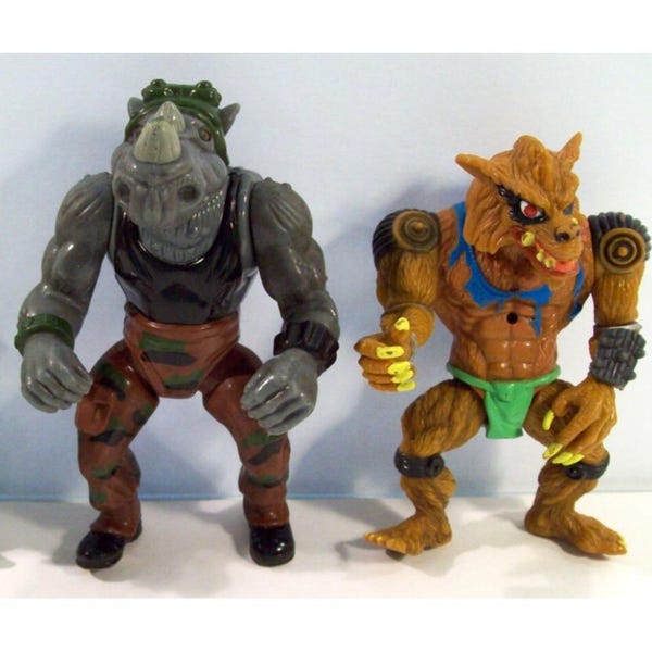 Vintage TMNT Action Figure Lot, Rahzar, Rock Steady, Mutant Ninja Turtles