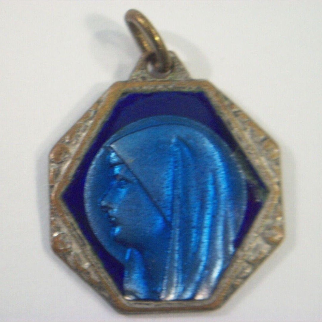 Vintage Catholic Lady of Lourdes Blue Enamel Pendant - Etsy