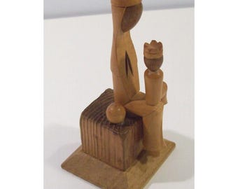 Hand Carved 4&quot; Wood Royal Mother & Child Figurine, Wood Figure, Made in Spain