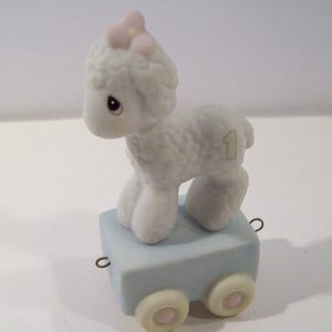 1985 Precious Moments Birthday Train 1 Year Lamb Porcelain Figurine, Enesco, 15946