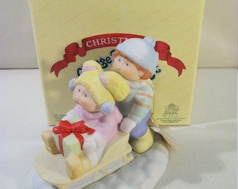 1984 Cabbage Patch Kids Christmas Sleigh Ride Porcelain Figurine #5400, Extra Special