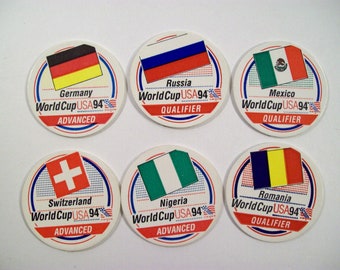 1994 World Cup USA 94 Pog Caps Lot, Germany, Russia, Mexico, Nigeria, Switzerland, Romania