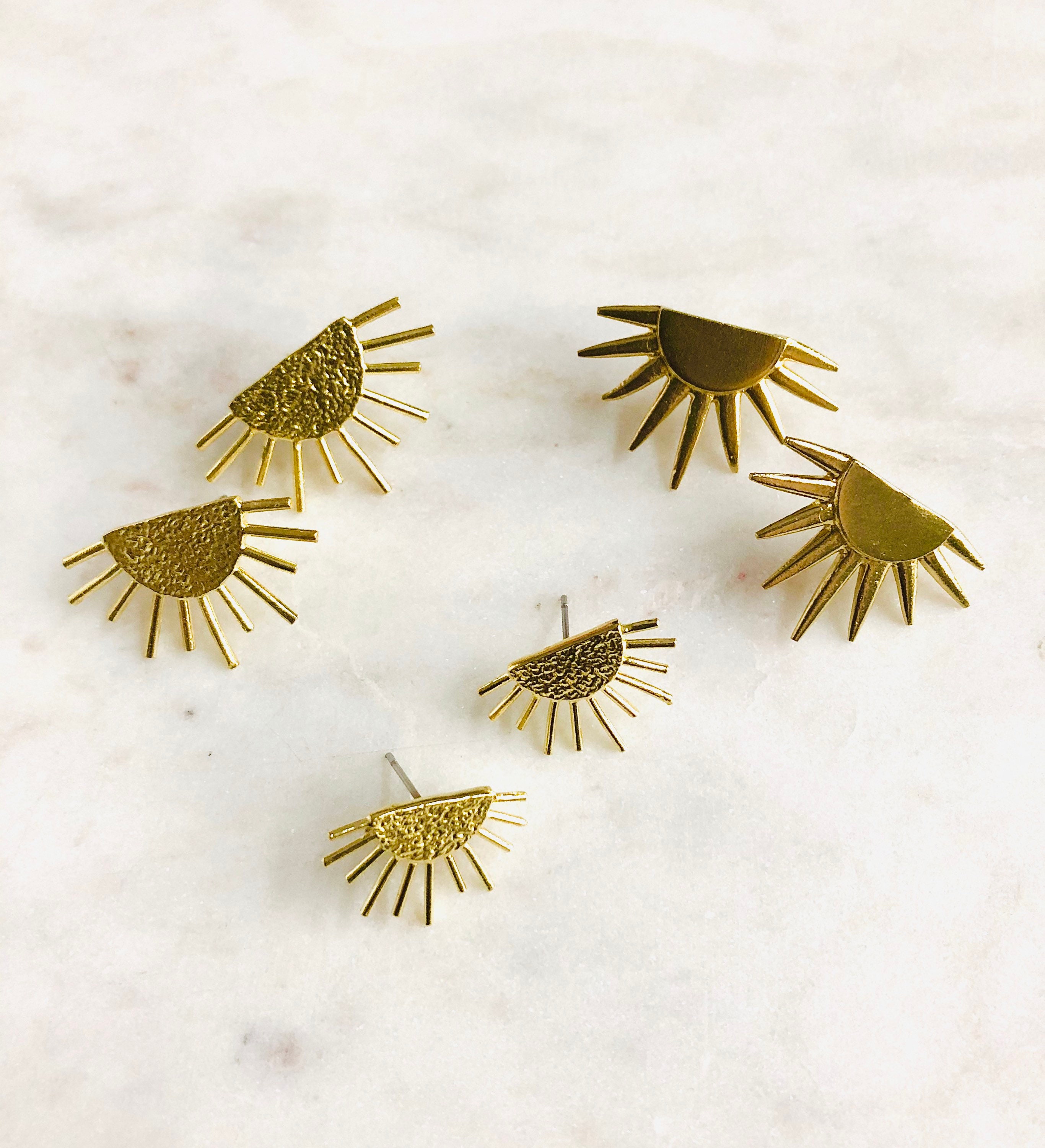 Brass Sun Rays Studs - Etsy
