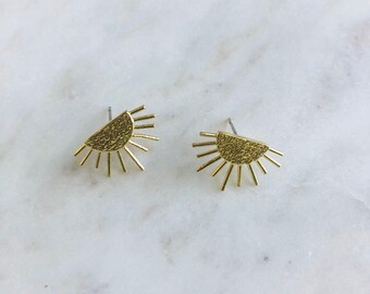 Brass Sun Rays Studs - Etsy