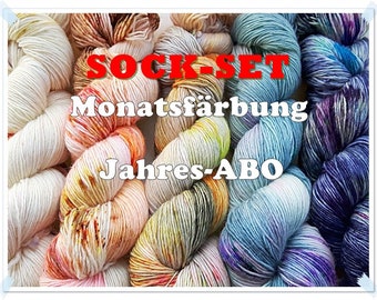 Color of the month SOCK-SET SockYarn, handdyed  75 Wool, 25 Polyamid 12x100g 3.5 oz.