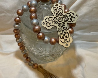 Wood Bead and Cross Decor