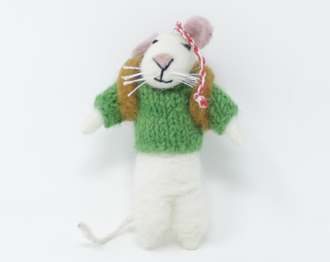 Felt Wool Christmas Ornament - Traveling Mouse with Backpack Christmas Tree Kit - Eco-friendly and Fair Trade Certified Collection