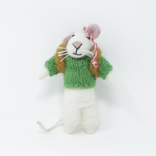 Felt Wool Christmas Ornament - Traveling Mouse with Backpack Christmas Tree Kit - Eco-friendly and Fair Trade Certified Collection