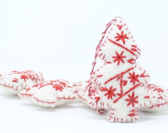 Felt Wool White Tree Christmas Ornaments - Handmade from Eco-friendly dyes and 100% Wool - Fair Trade Certified™ Christmas ( Set of 6)