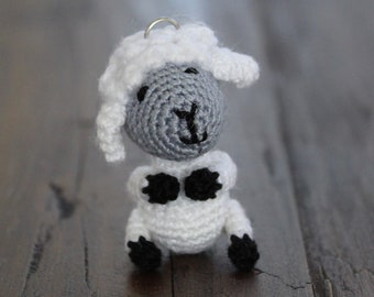 Crochet White Lamb Keychain - Crochet Amigurumi Sheep gift - Crochet Animal Bag Charm and Companion