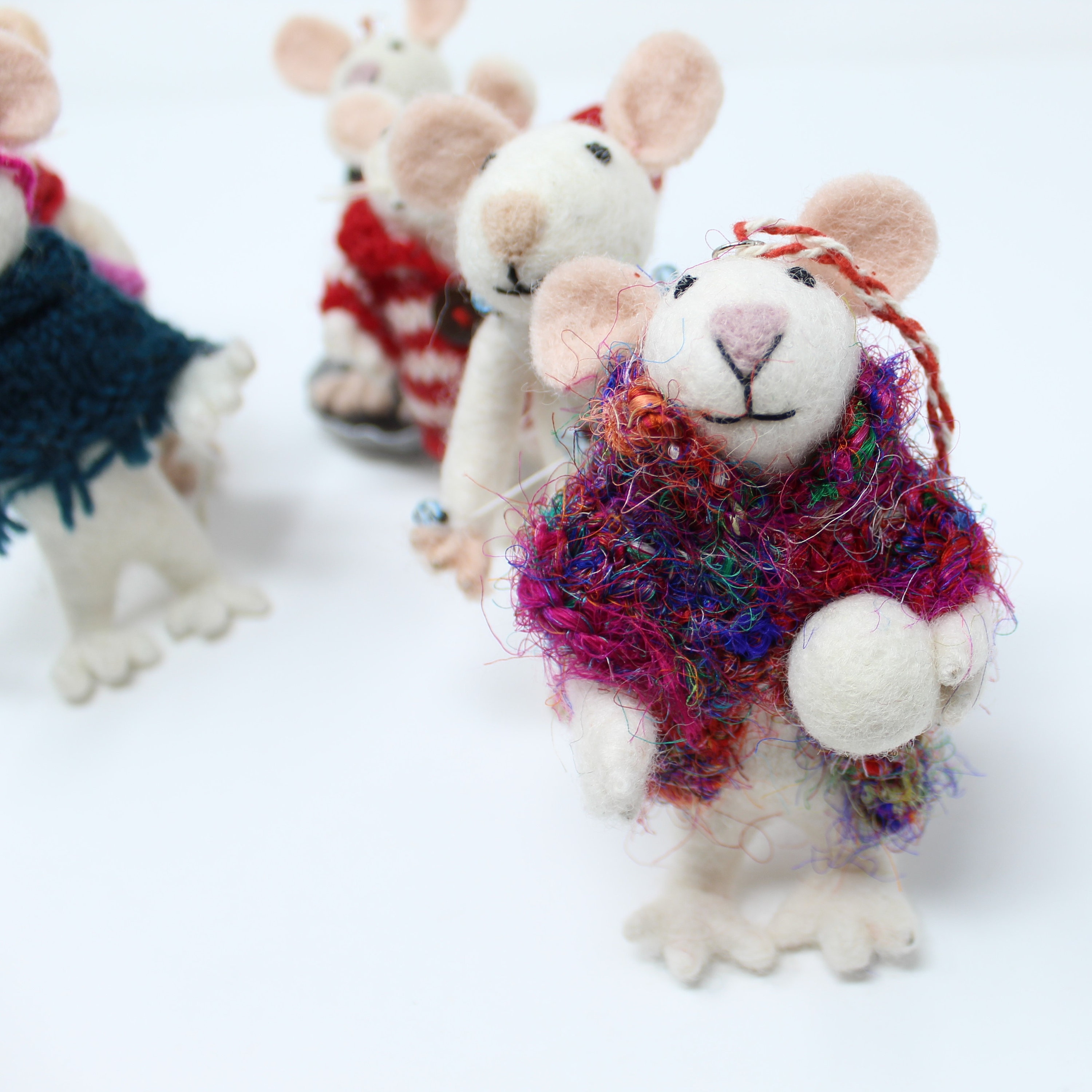 6 Piece Set of Wool Christmas Mice Ornaments Mice Ornaments Cute