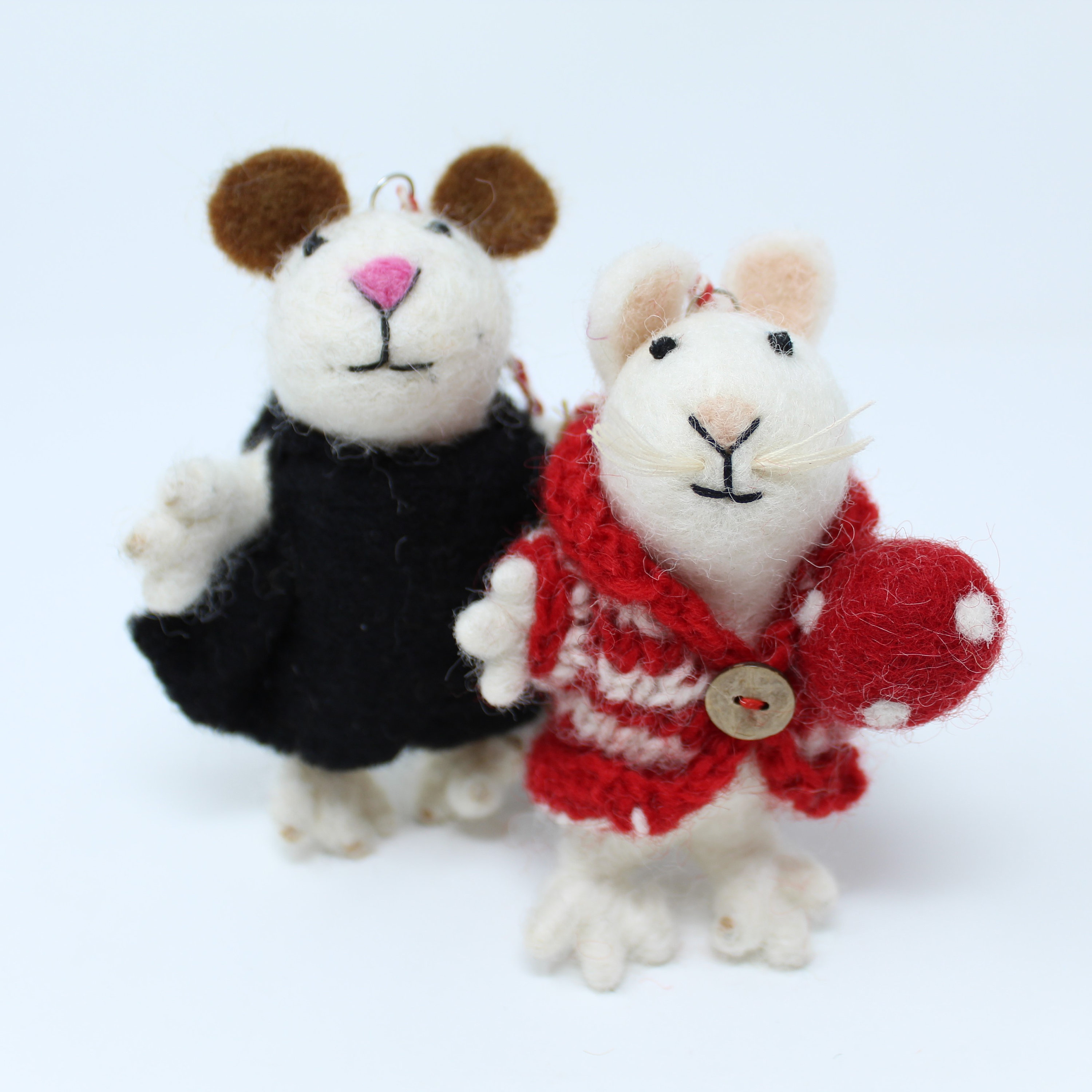 Wool Felt Mice with Heart Ornament – Sugar and Bruno