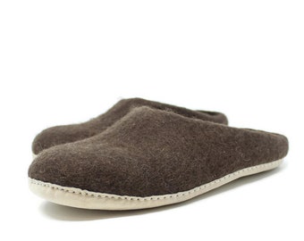 Felted Wool Slippers for Men | Cozy Brown House Shoes