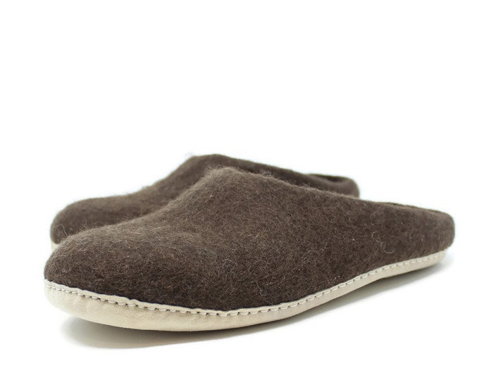 Best Gift For Men | Mens Winter Felted Wool Slippers in Brown | Felted Slippers | House Slippers | Wool Shoes | Home Shoes