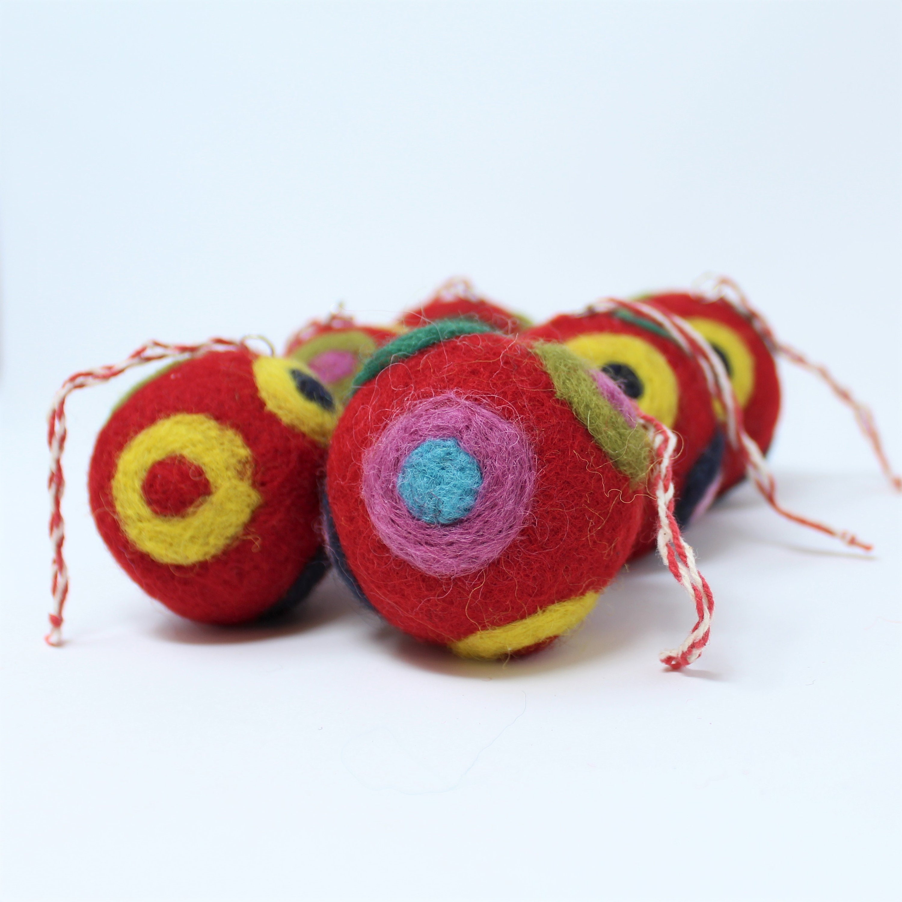 Felted Wool Balls  Christmas Ornaments Red Set of 6  Handmade from