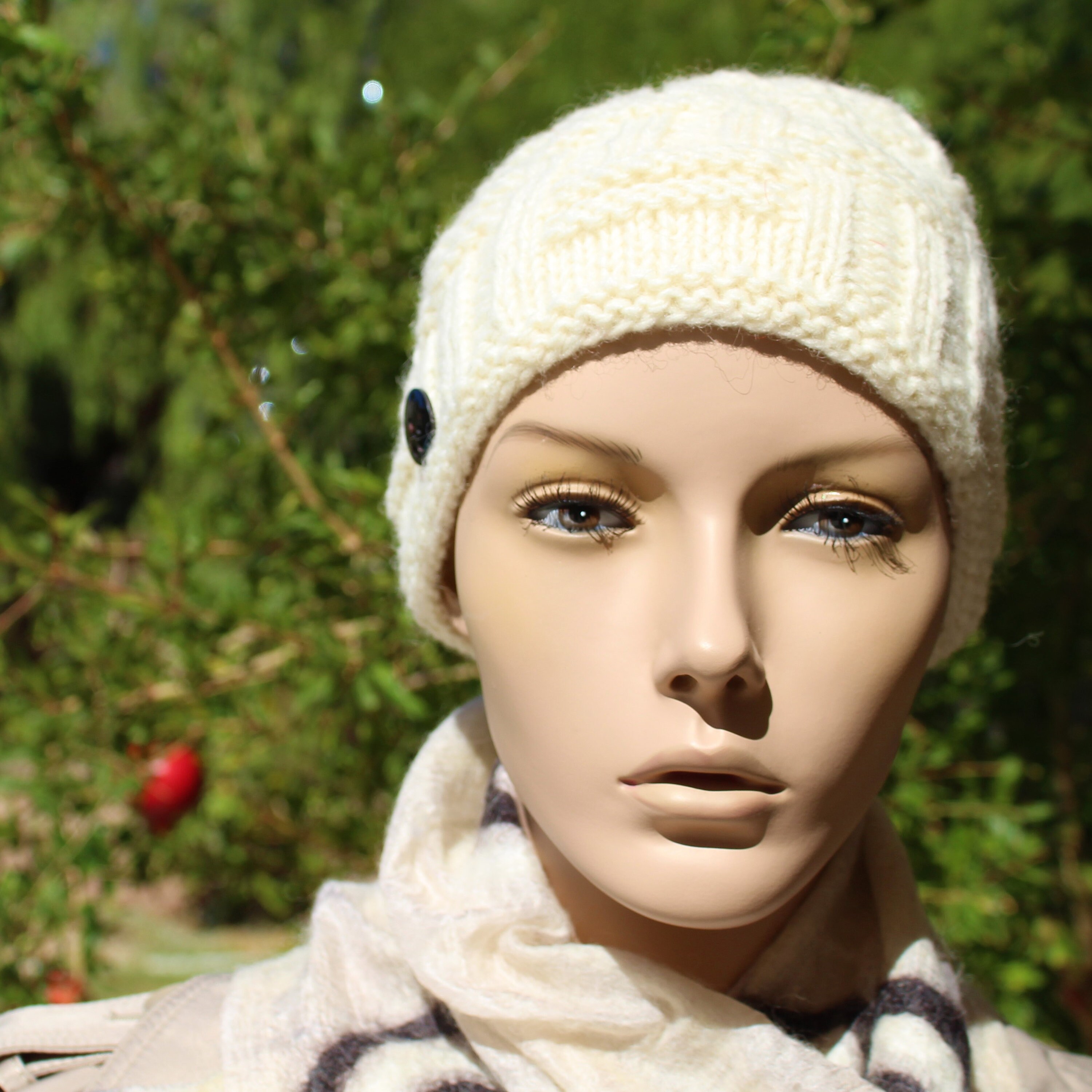 EcoFriendly Dyed Winter Knitted Wool Beanie Hat White Hat Winter