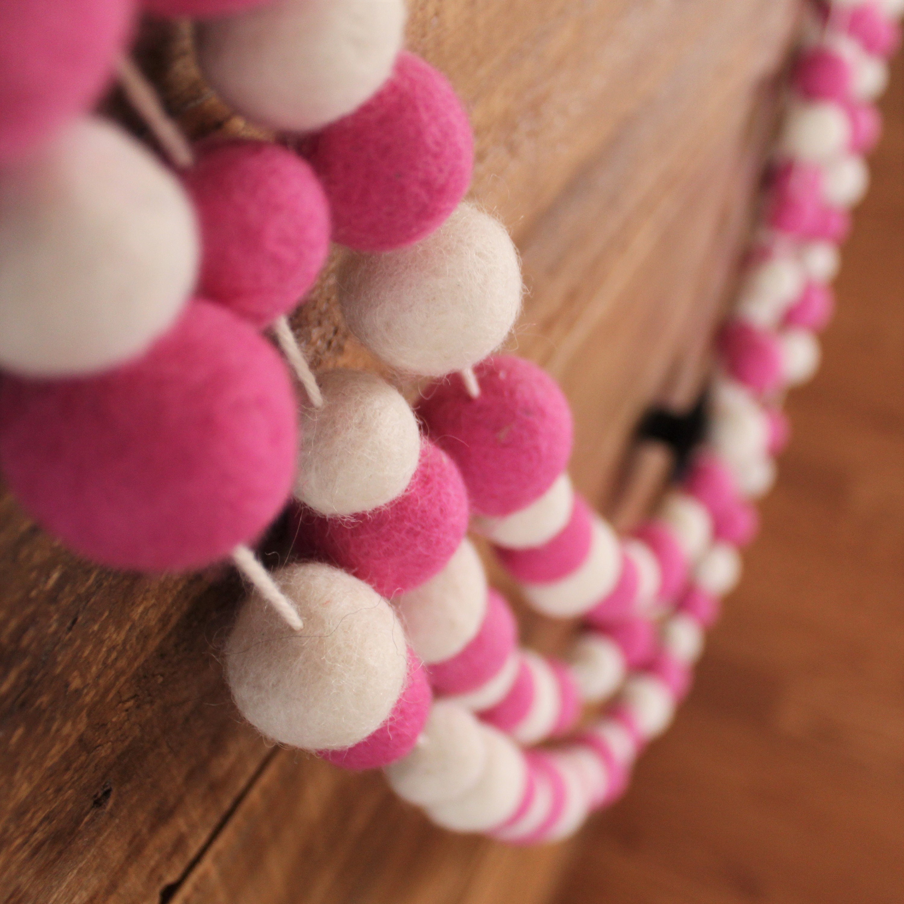 4 Foot Felt Wool Pink & White Garland 100 Felted Balls Party and