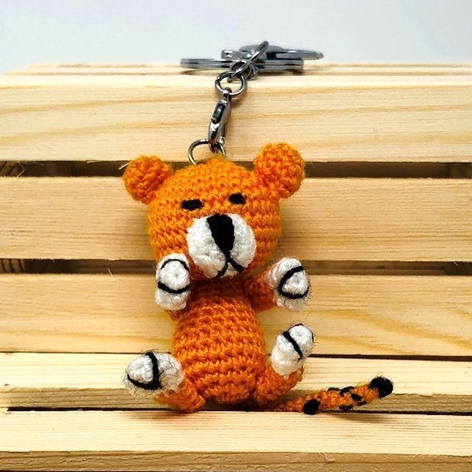 Crochet Tiger Keychain, Amigurumi Handmade Gift, Bag Charm Gift and