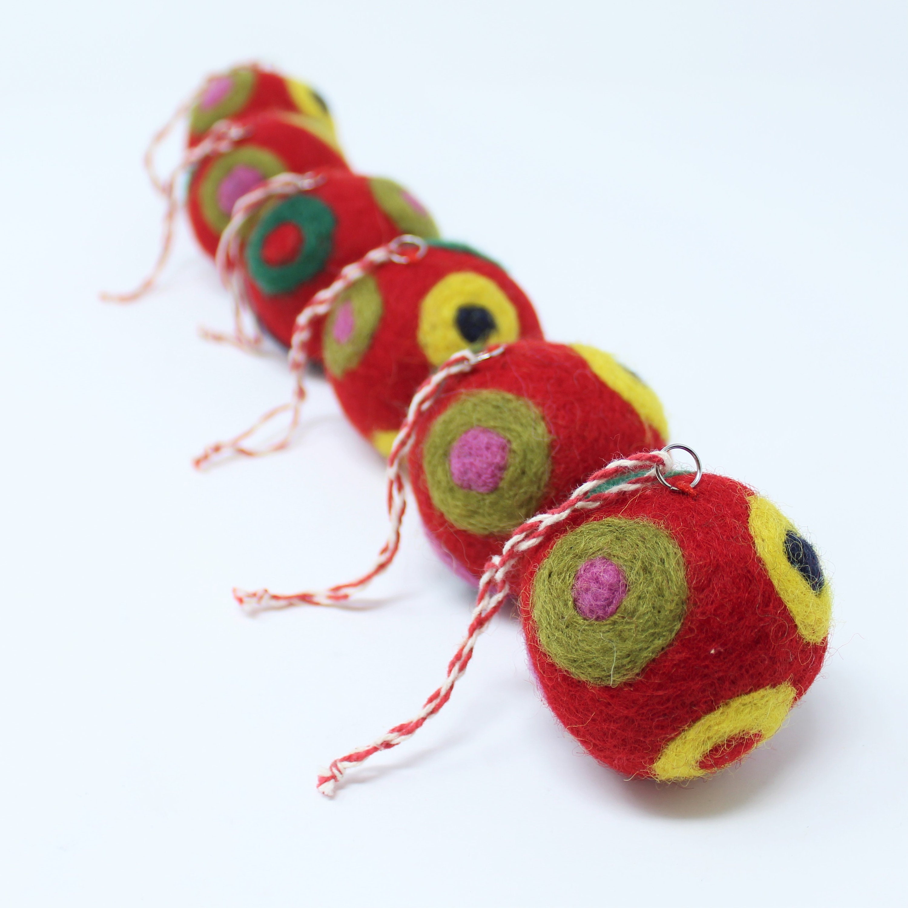 Felted Wool Balls  Christmas Ornaments Red Set of 6  Handmade from