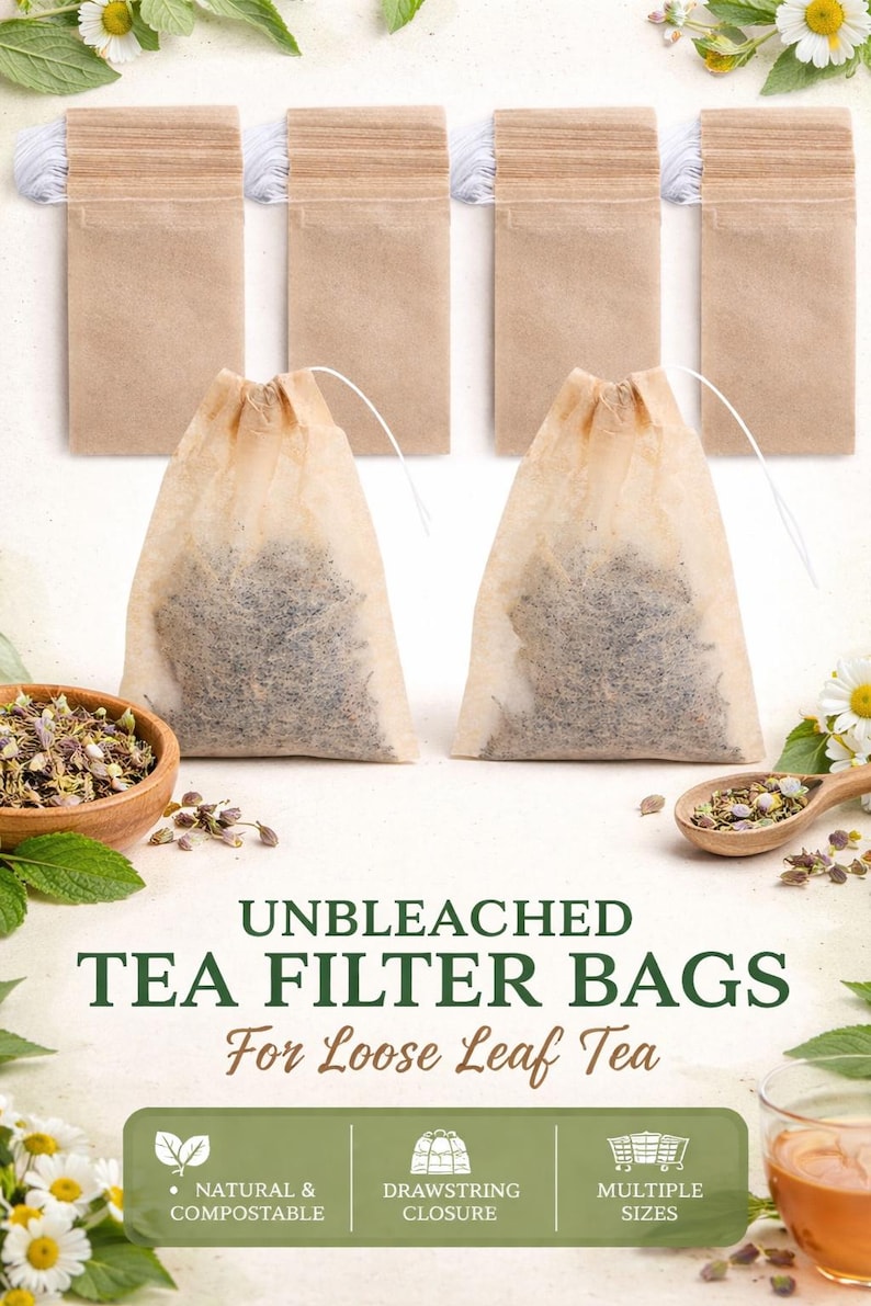 Unbleached Tea Filter Bags – Natural Drawstring Infusers for Loose Leaf Tea 画像 7
