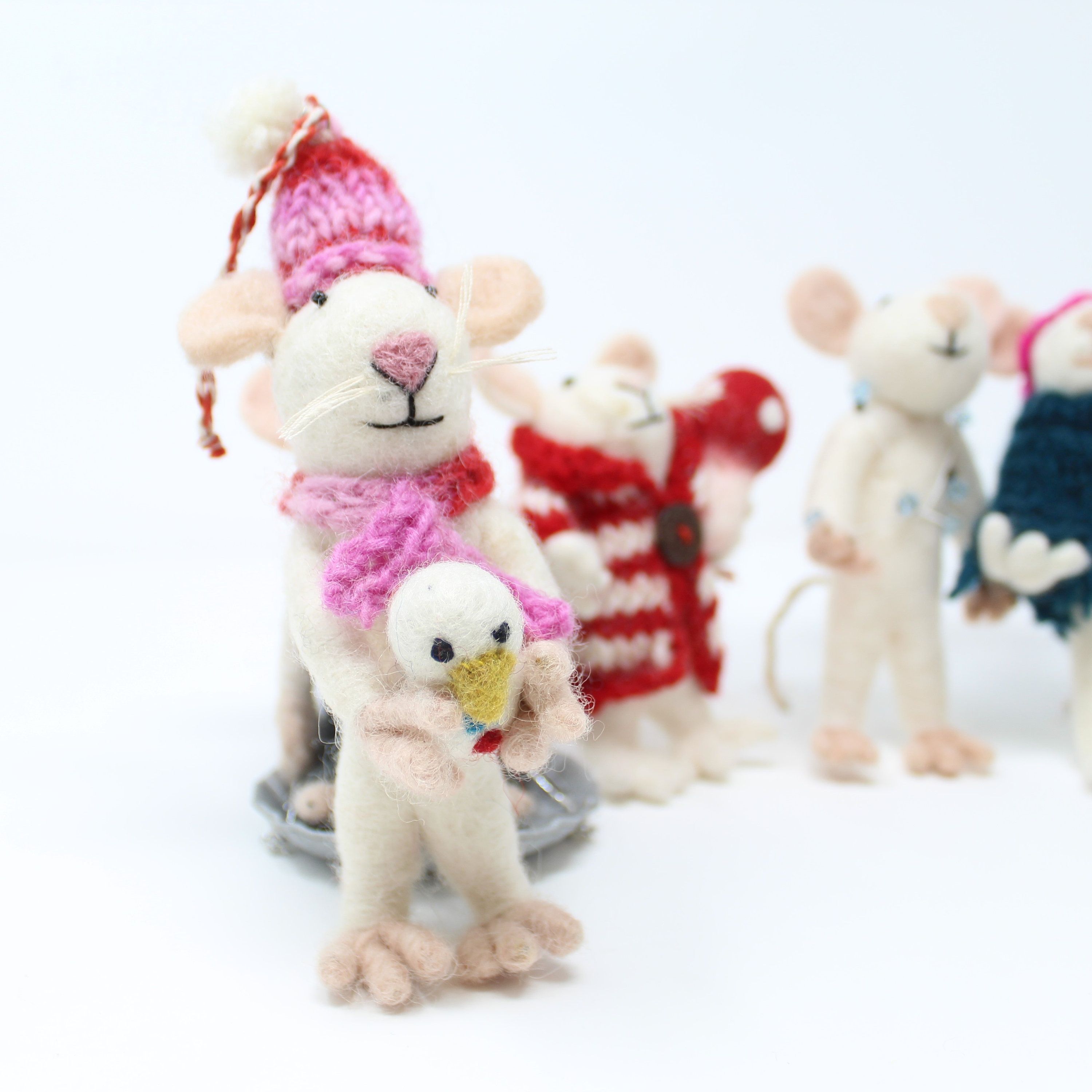 6 Piece Set of Wool Christmas Mice Ornaments Mice Ornaments Cute
