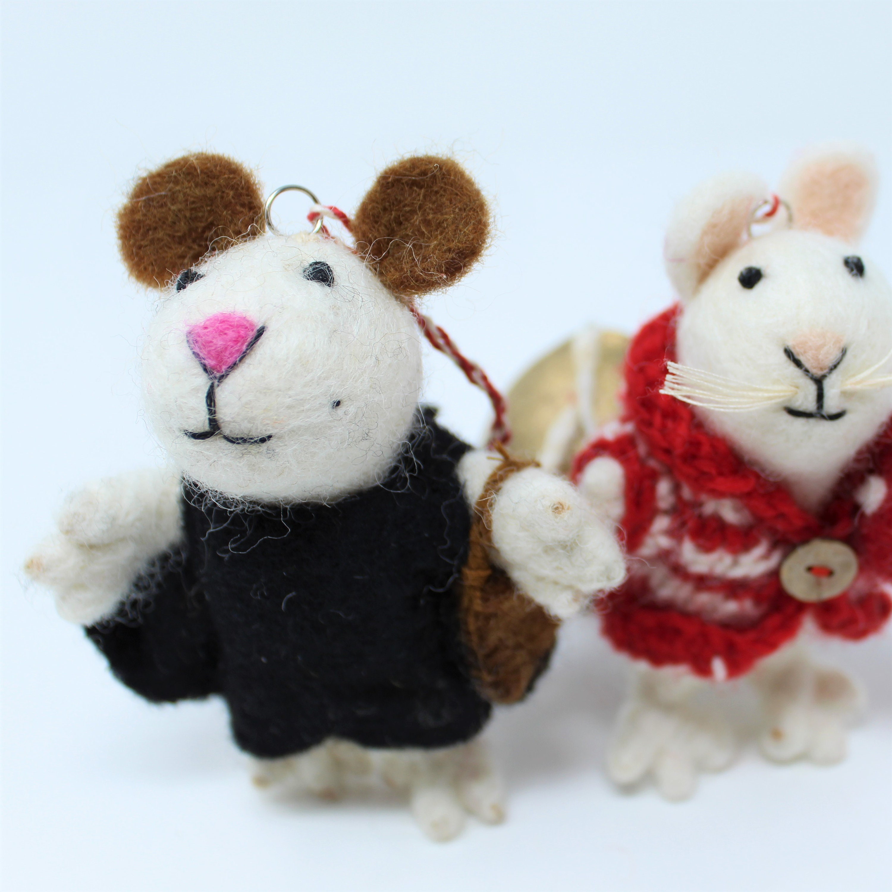 Felt Wool Christmas Ornament Mice Set of 2 Animal Felt Christmas Tree