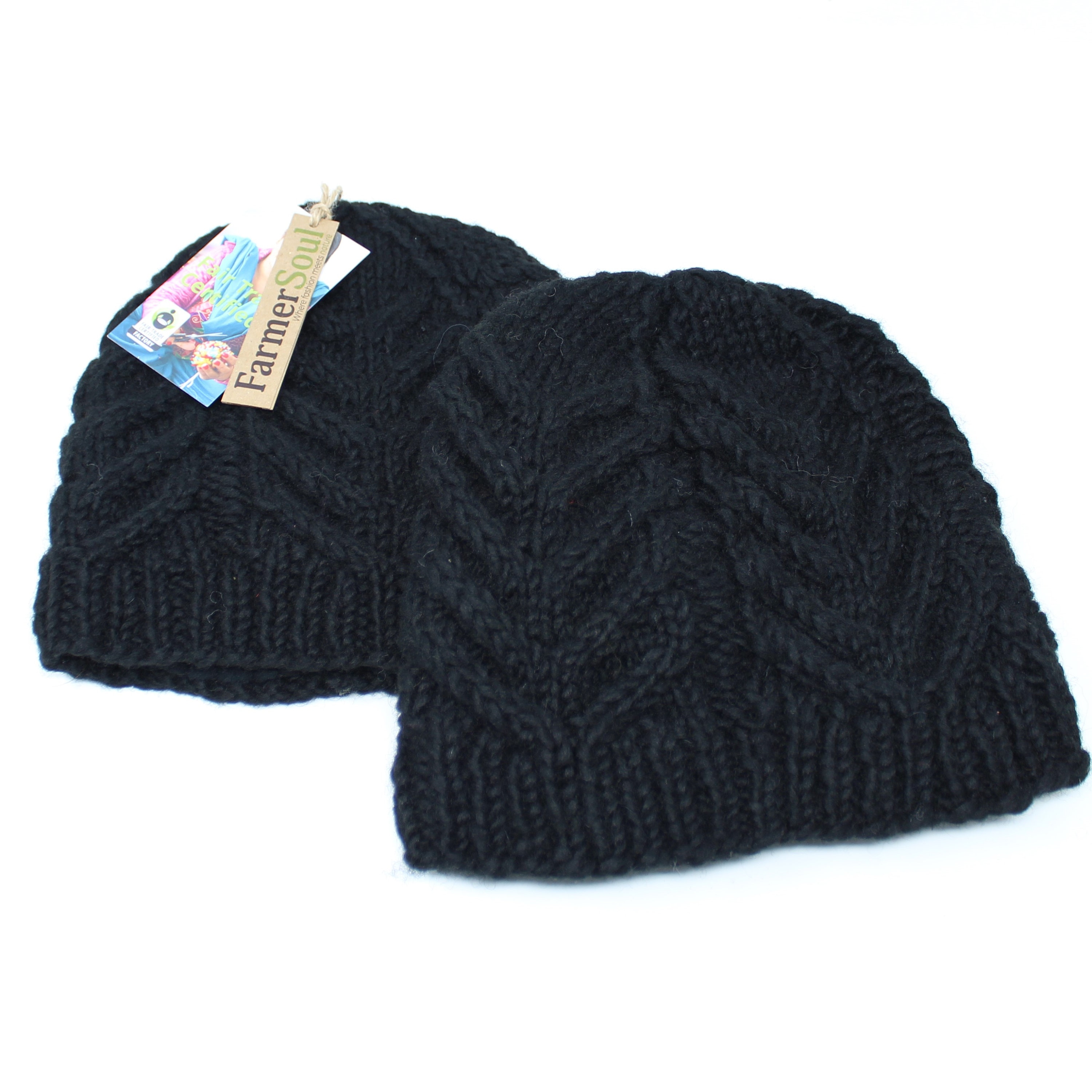 Dyed Winter Knitted Wool Beanie Women Hat Cable Black Hat Winter