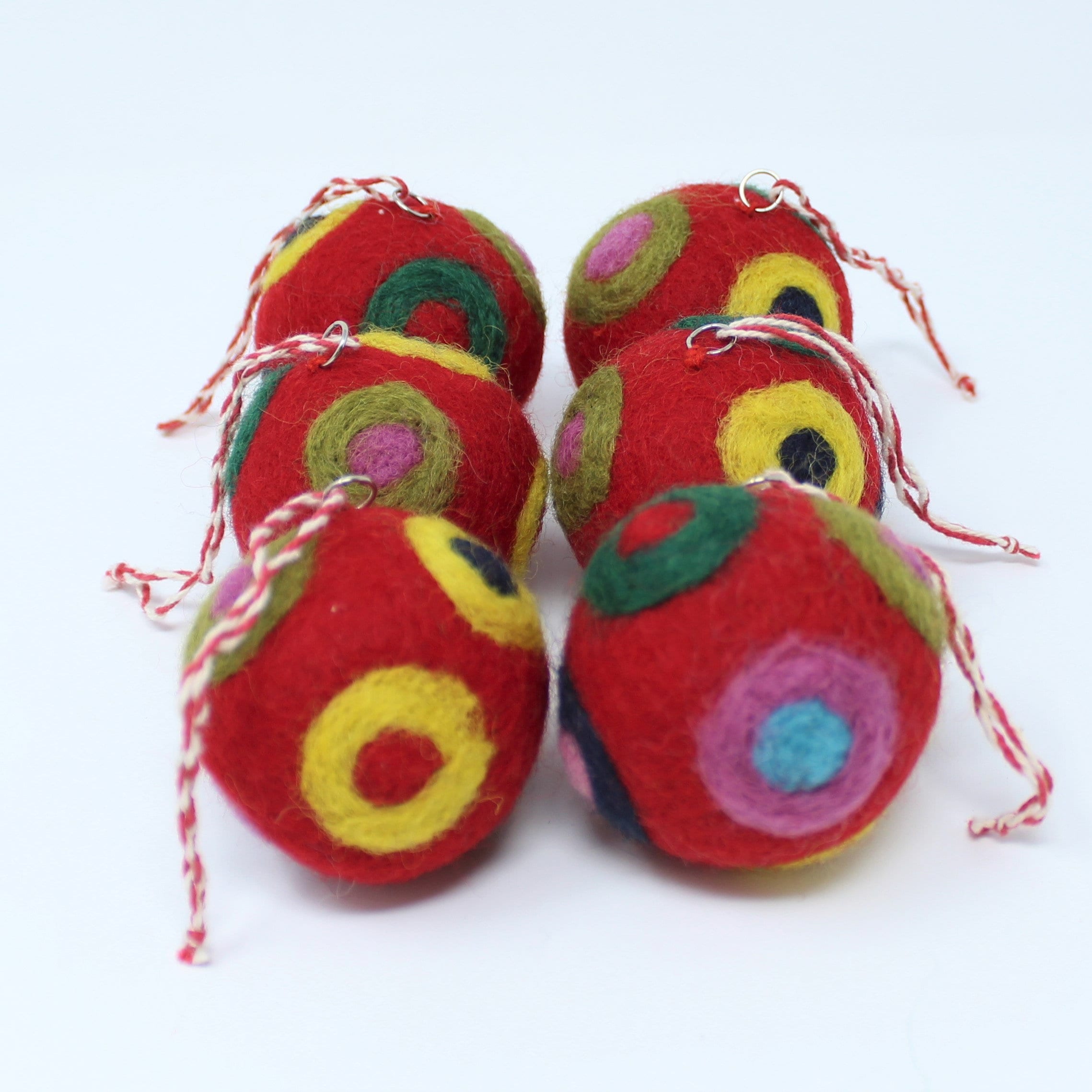 Felted Wool Balls  Christmas Ornaments Red Set of 6  Handmade from