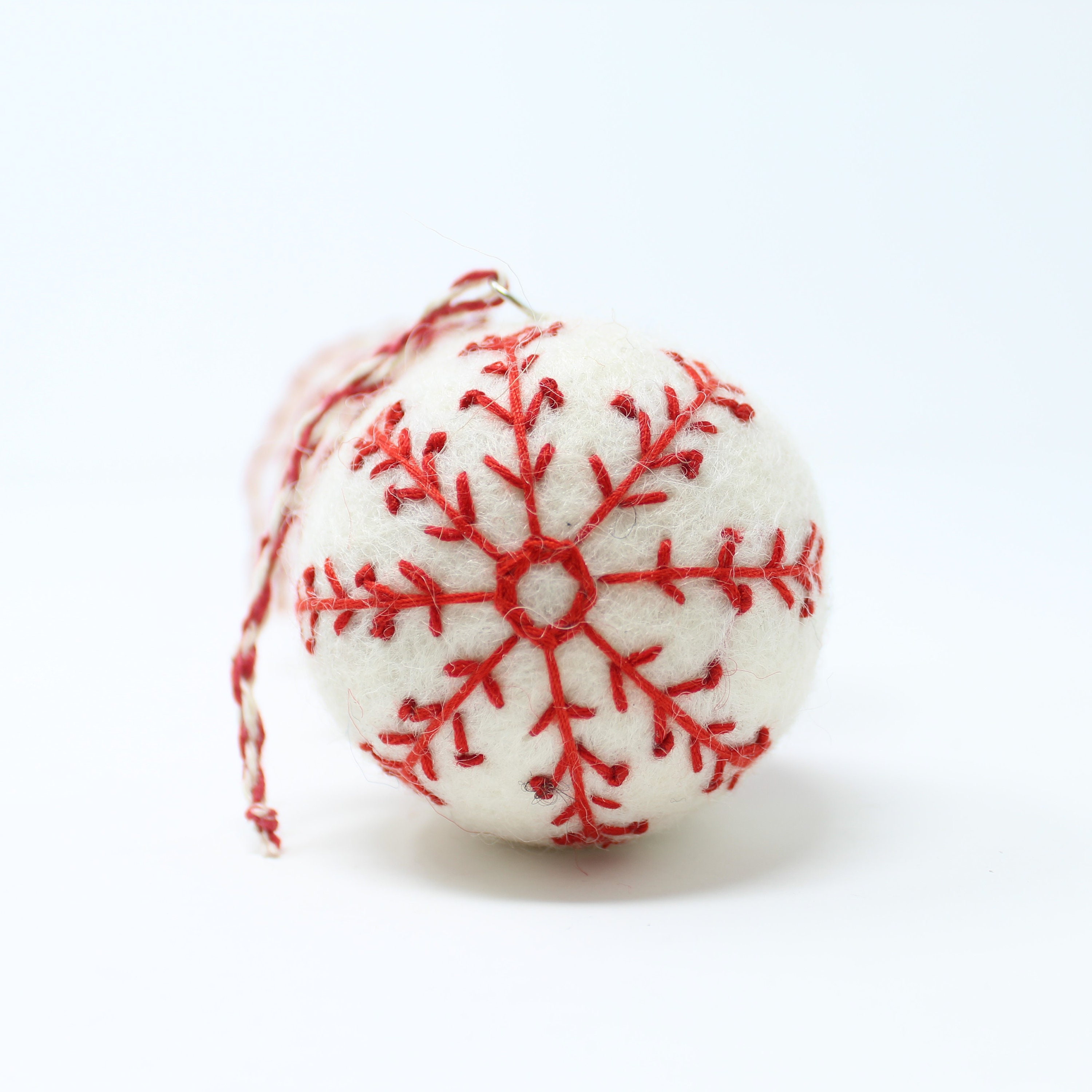 White Snowflake Dog Christmas Ornament Felted Wool Handcrafted Nepal Fair Trade