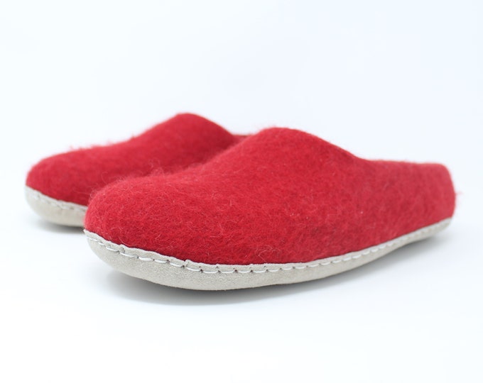 Men’s Felted Wool Moccasin Red Slippers | Felted Wool Shoes | Sheep Wool Slippers | Men’s Slippers | Home Shoes | Adult Slippers