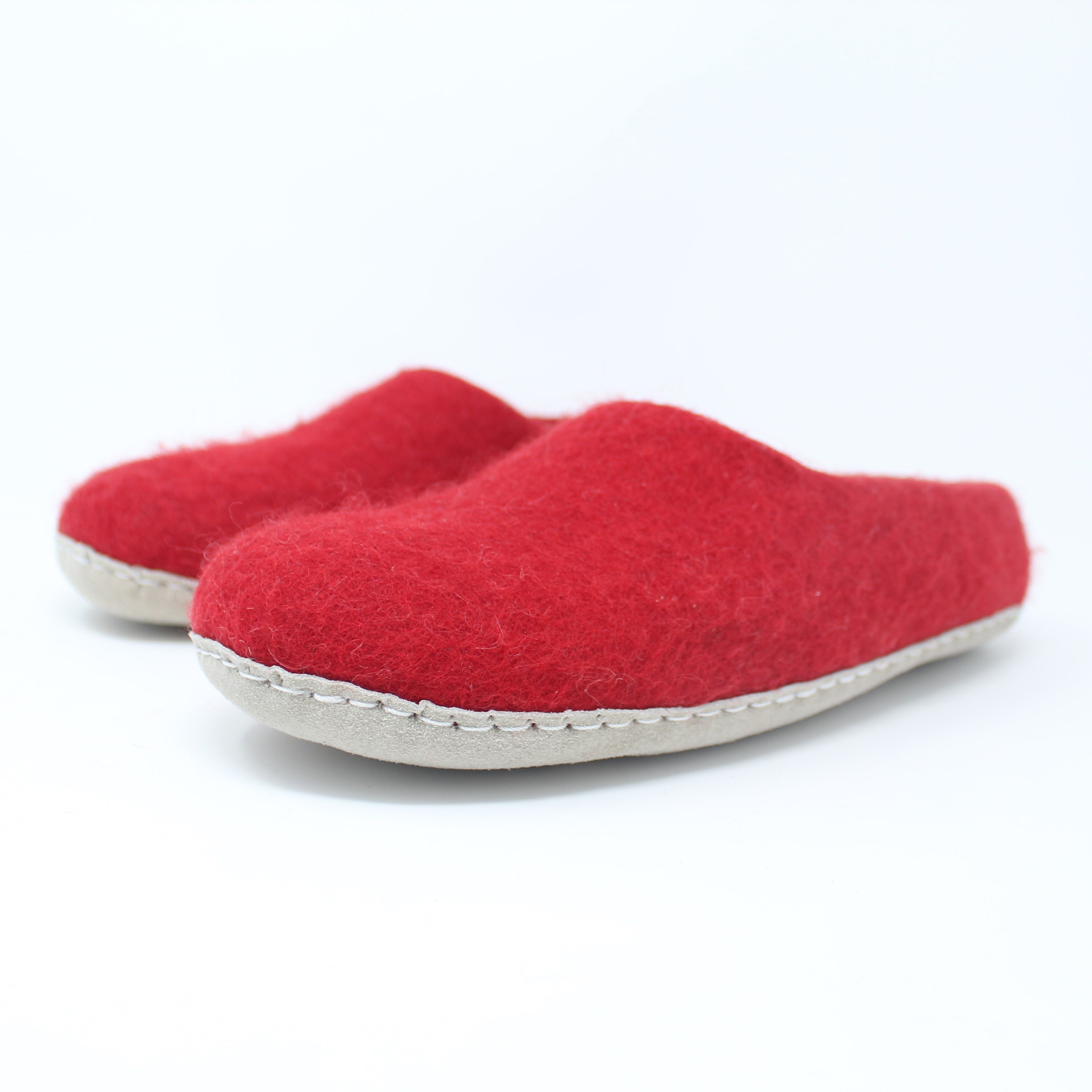 Men’s Felted Wool Moccasin Red Slippers | Felted Wool Shoes | Sheep ...