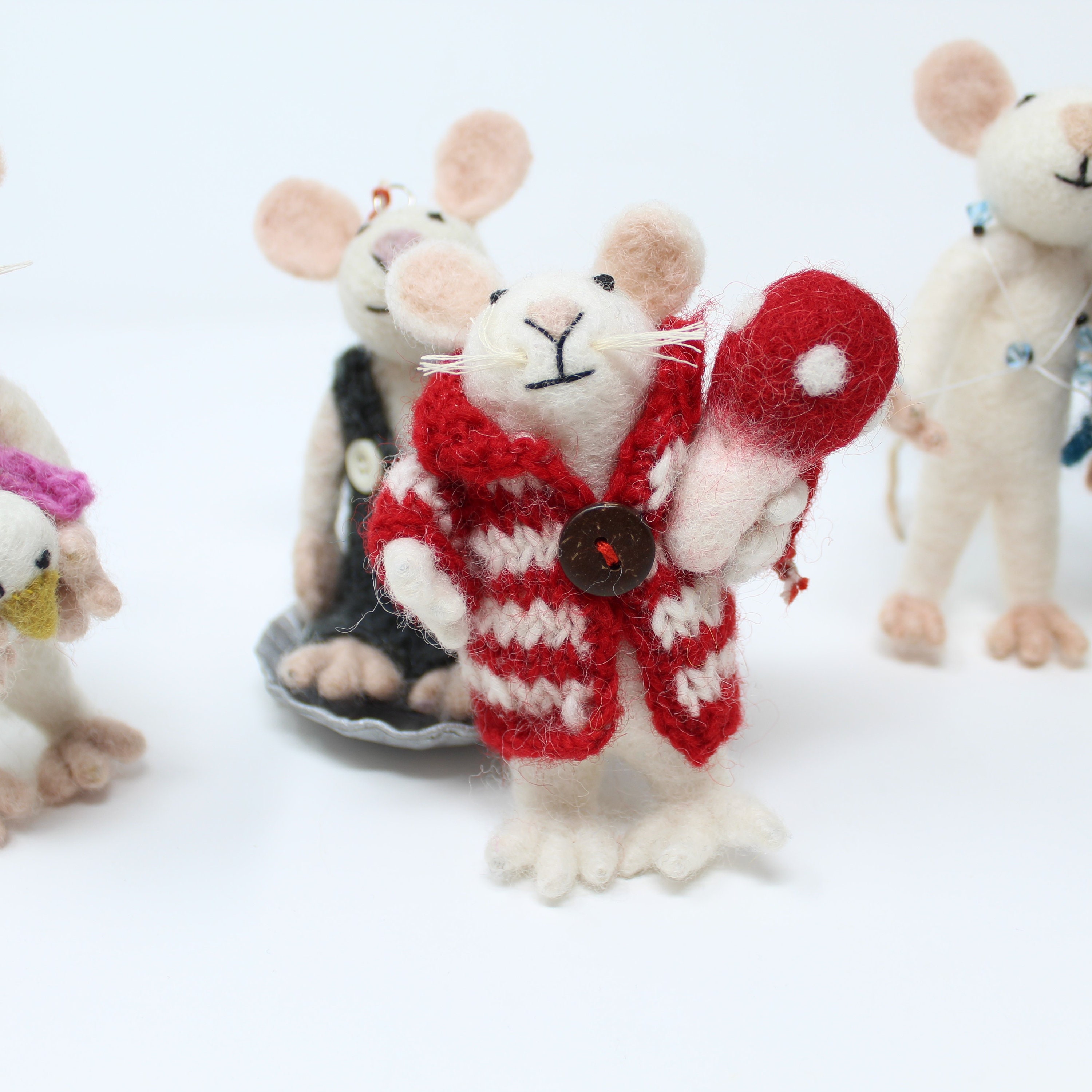6 Piece Set of Wool Christmas Mice Ornaments Mice Ornaments Cute