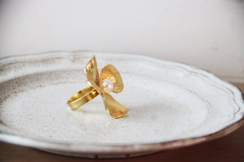 Primrose Flower Ring Four Petal Flower Ring Gold Plated Etsy