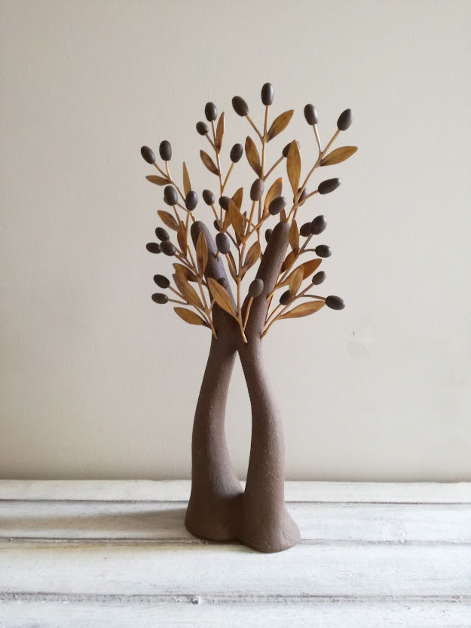 Modern Olive Tree Sculpture Ceramic Olive Tree With Brass Etsy