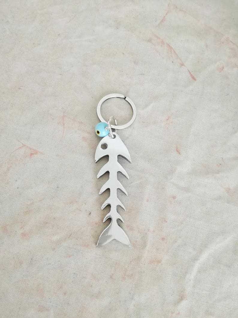 Silver fishbone keychain aluminum fish bone mini sculpture