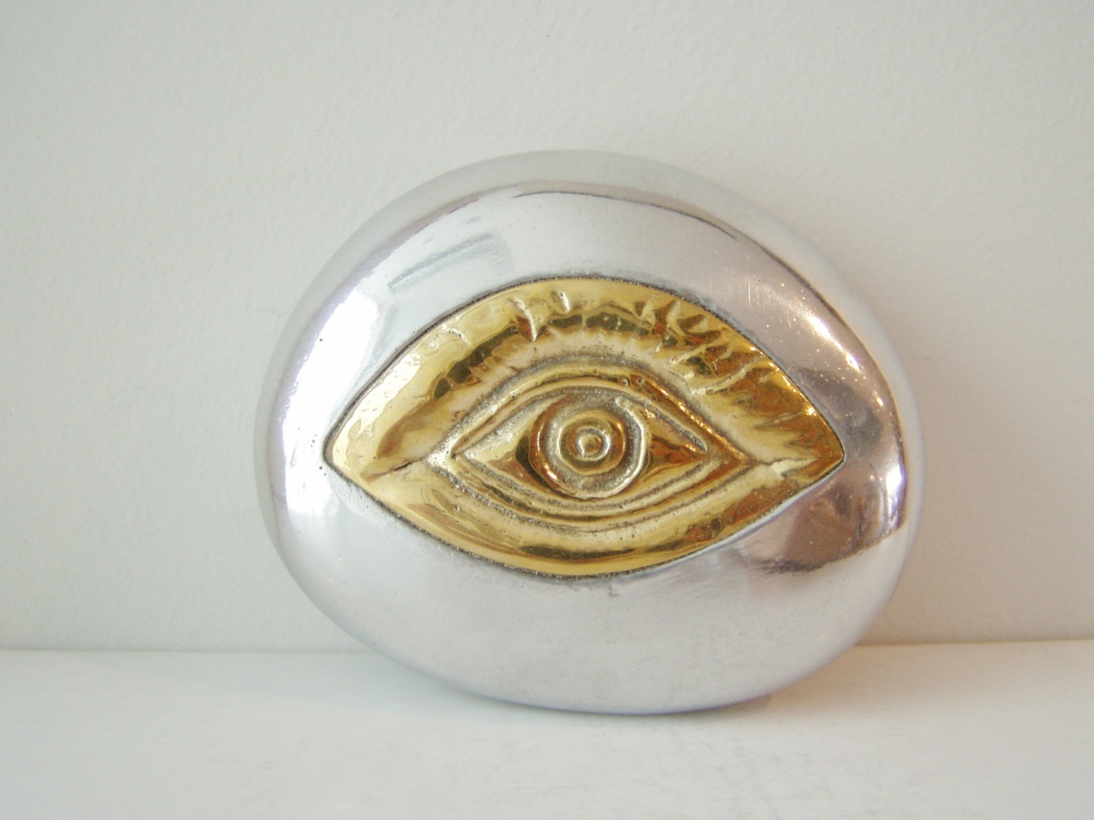 Brass Eye Paperweight Pebble Brass Eye on Aluminum Pebble Etsy