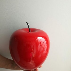 Large apple sculpture, large scarlet ceramic apple with black, iron stem, large apple sculpture, modern apple art object image 8