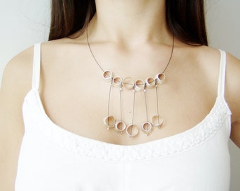 Bib sterling necklace minimalist, modern necklace, unique silver bib necklace, circles qyuirky necklace, unique silver necklace