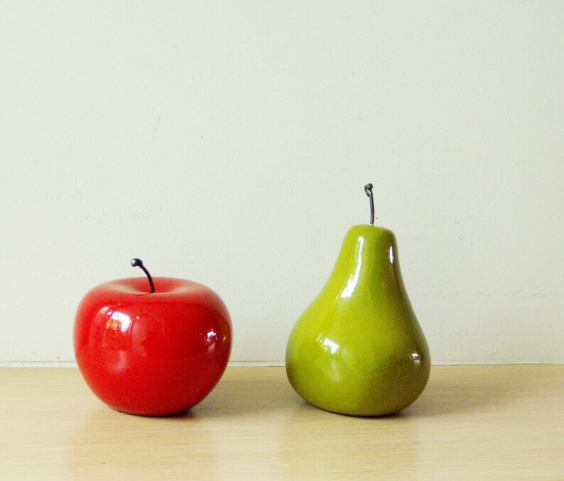 Apple and pear sculptures ceramic fruit sculptures of ...