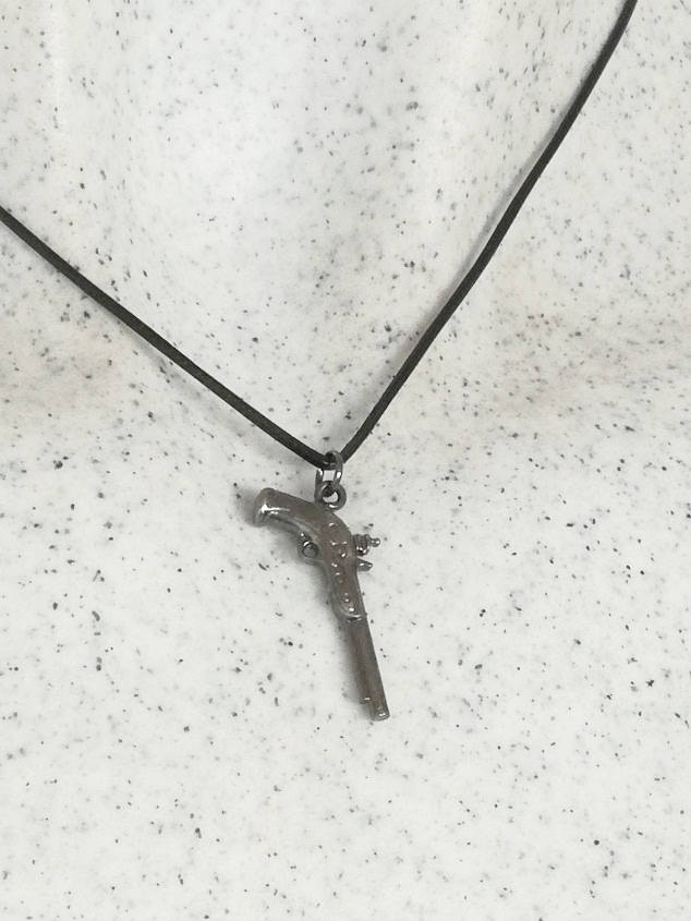 Black pistol necklace, mens pistol necklace, oxidised brass, small