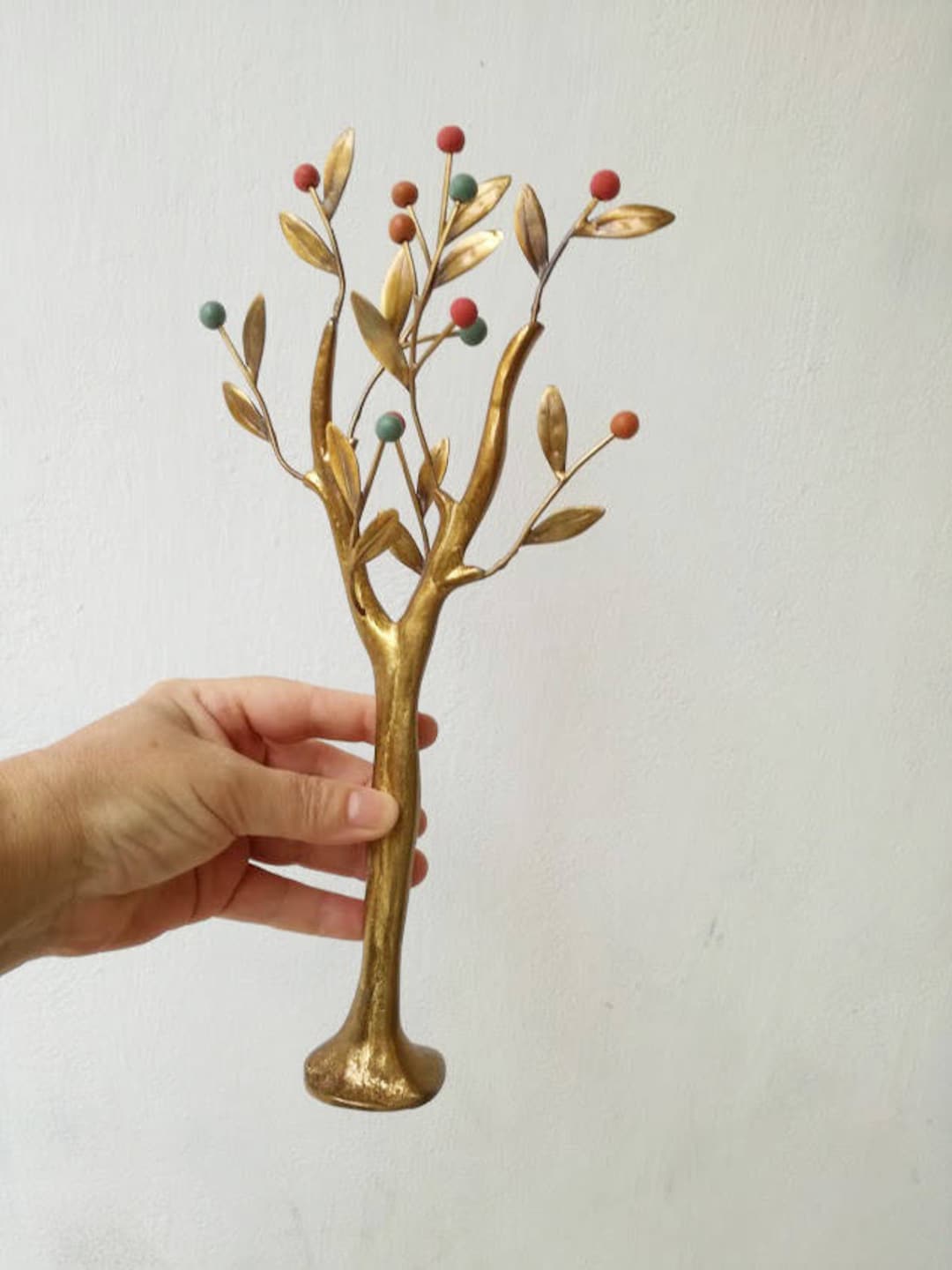 Brass Olive Tree, Oxidised Brass Greek Olive Tree Sculpture With Ceramic,  Multi Colored Olives, Gold Olive Tree Art Object, Olive Tree Gift 