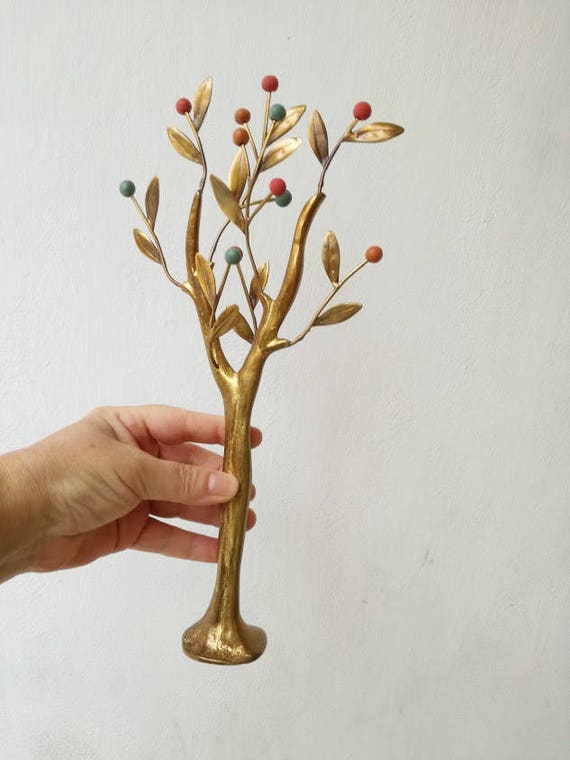 Brass Olive Tree, Oxidised Brass Greek Olive Tree Sculpture With