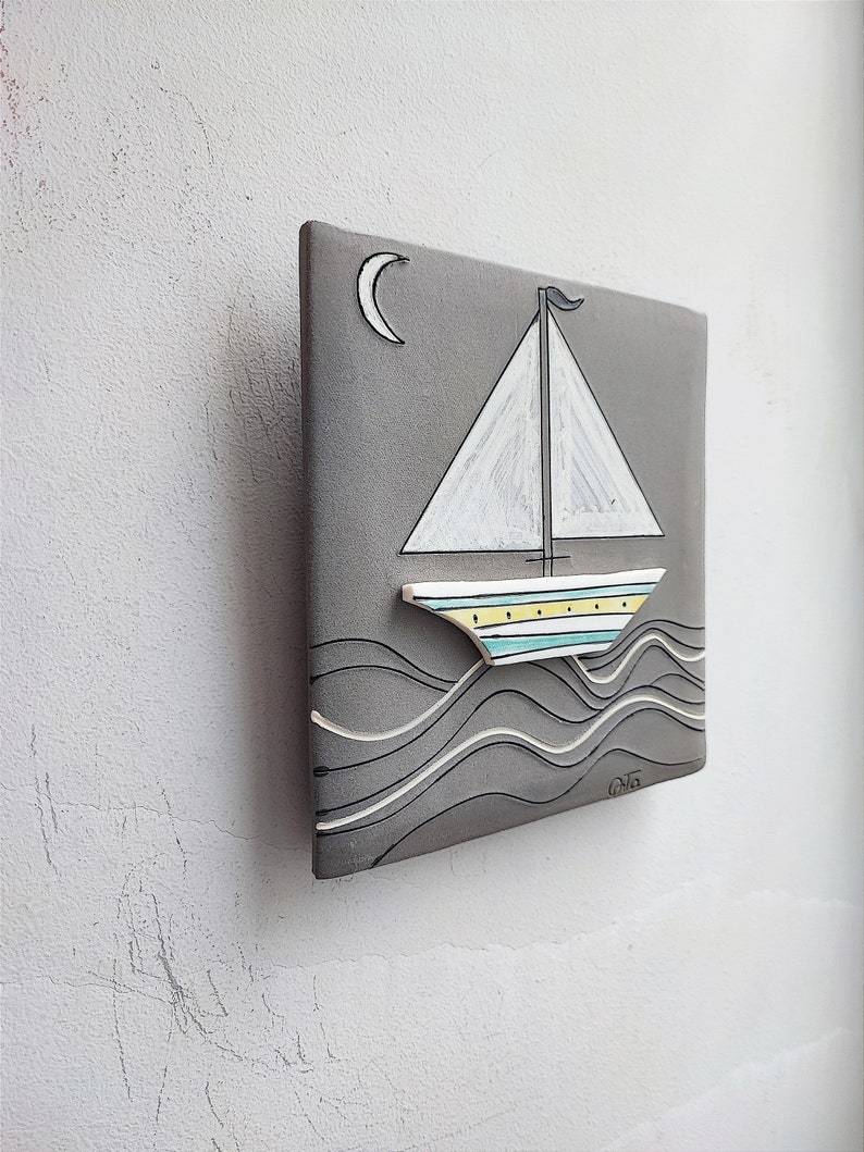 Boat Wall Hanging Porcelain Boat Wall Art Grey White Etsy