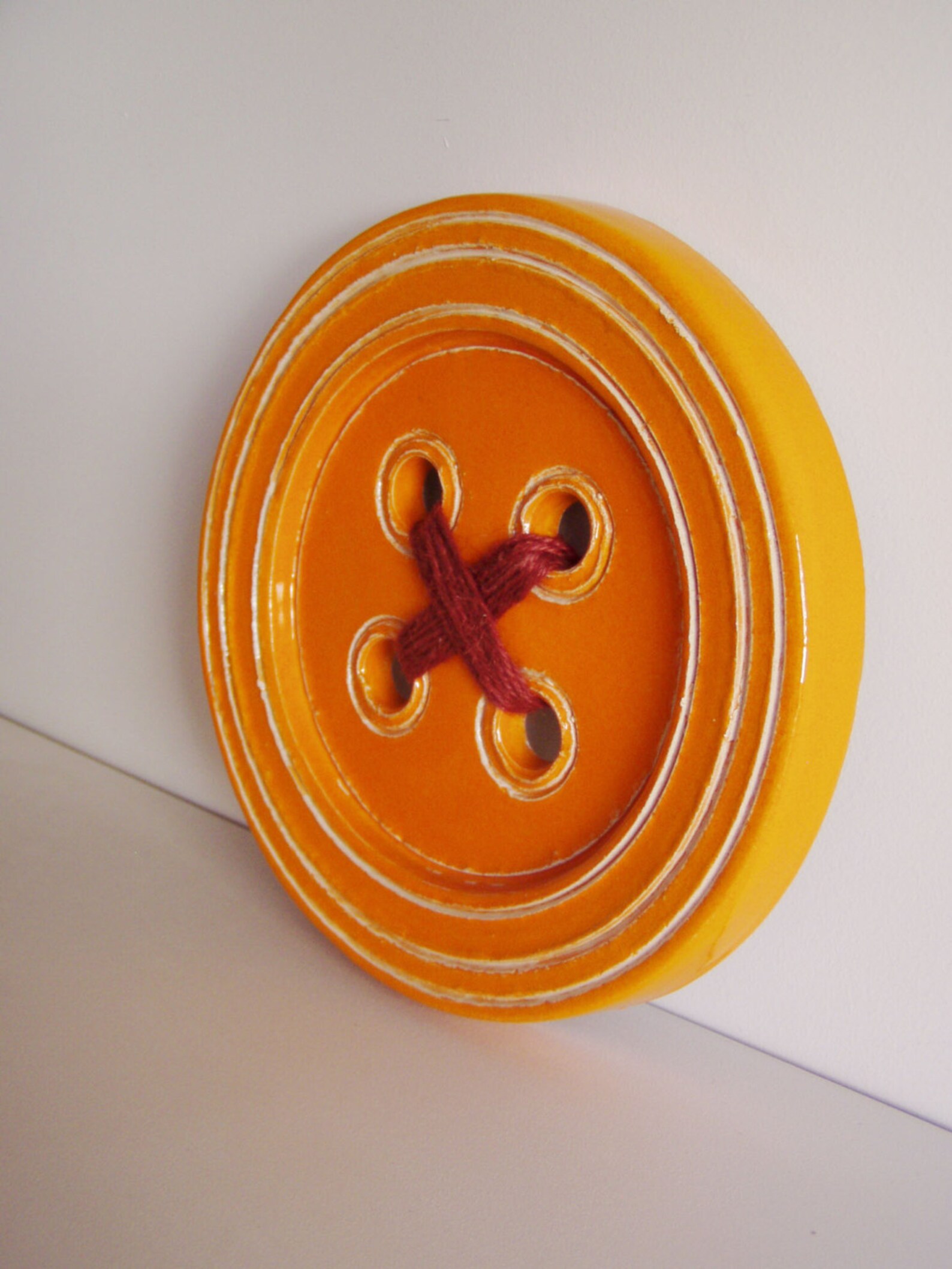 Orange Ceramic Button Sculpture Stoneware Clay Orange Button Etsy
