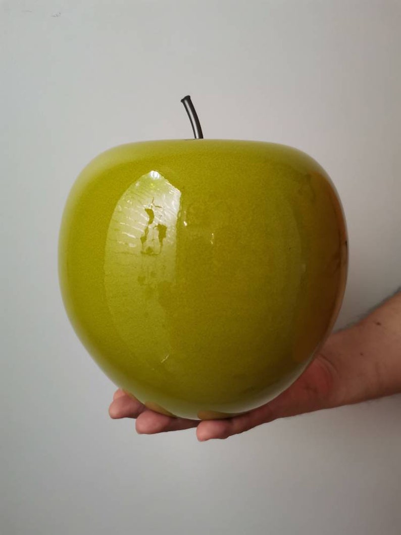 Ceramic Apple Sculpture Large Green Ceramic Apple With Black Etsy