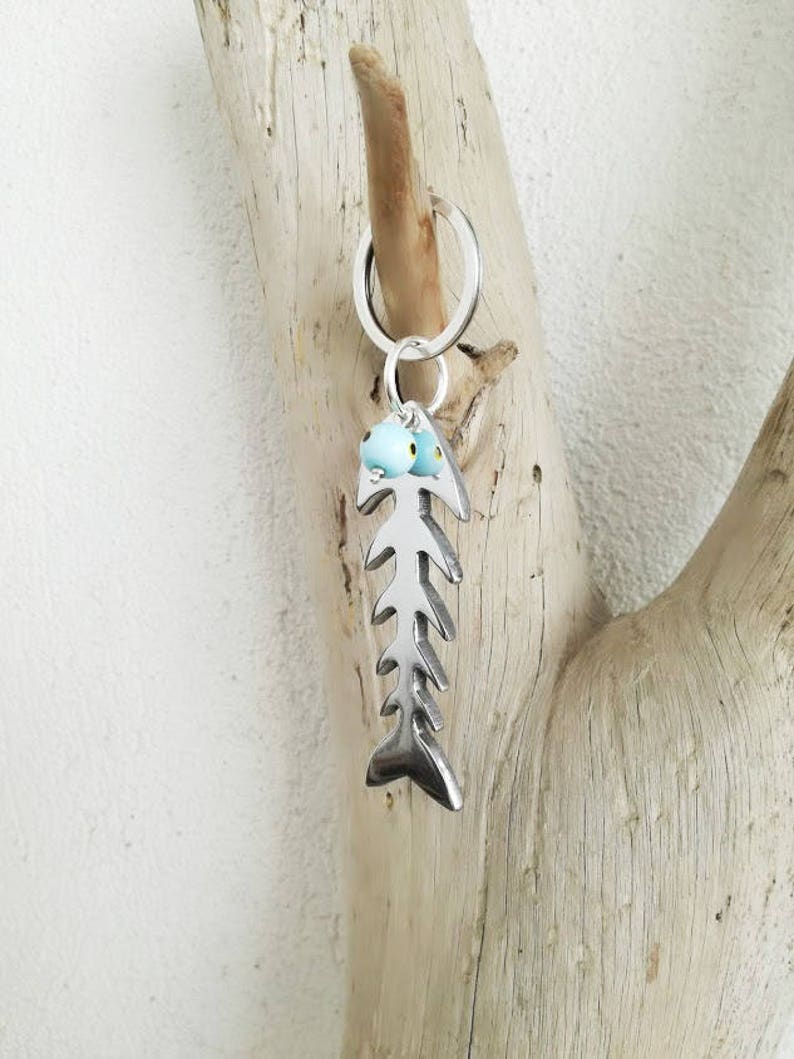 Silver fishbone keychain aluminum fish bone mini sculpture