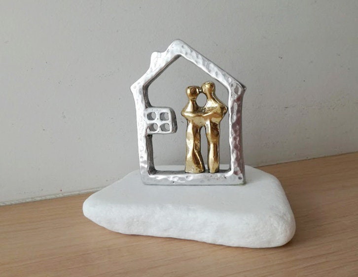 Haus und Paar Skulptur Aluminium Haus Umriss mit Messing | Etsy