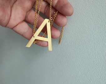 Gold Alpha necklace, gold plated sterling alpha letter pendant on thin chain, modern minimalist alphabet necklace