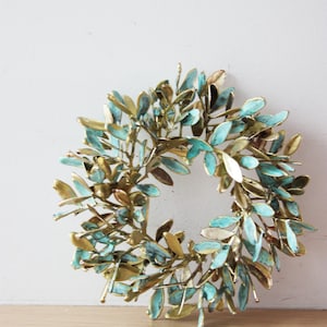 Mastic tree wreath, Greek schinus mini wreath, electroplated mastic tree wreath, brass-copper patina wreath image 3